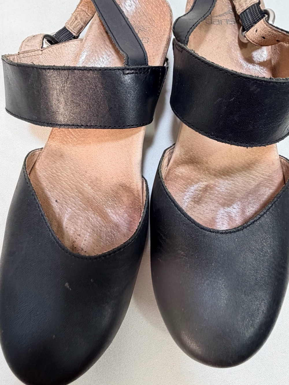 Dansko Size 40 Black Leather Mary Jane Clog Sandals Wood Look Block Heel 9.5 View 6